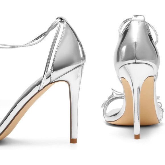 Dream Pairs Women Silver-pat Faux Leather Open Square Toe Stilletos Heels Shoes - Picture 4 of 7